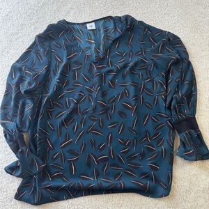 CAbi Teal and Black Leaf Print Blouse